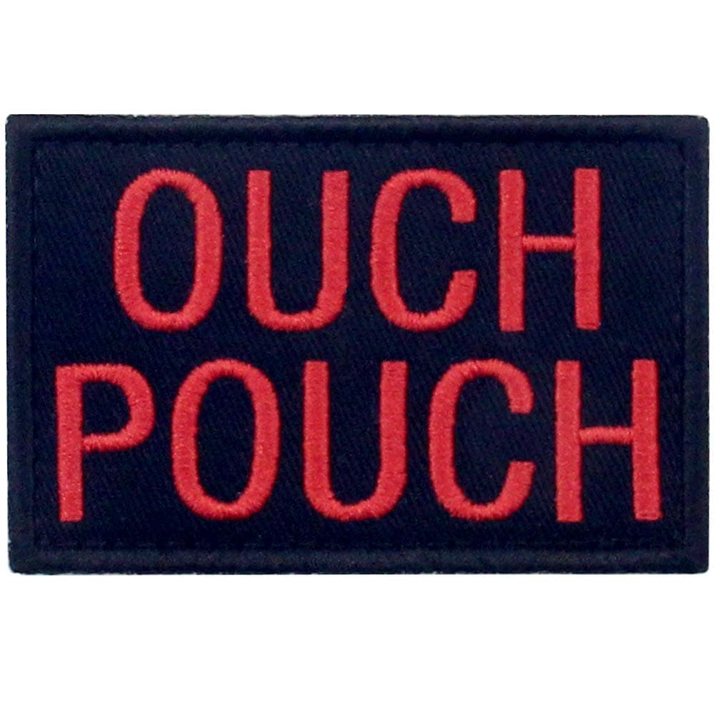 EmbTao Ouch Pouch Embroidered Patch Tactical Moral Applique Fastener Hook & Loop Emblem, Red & Black