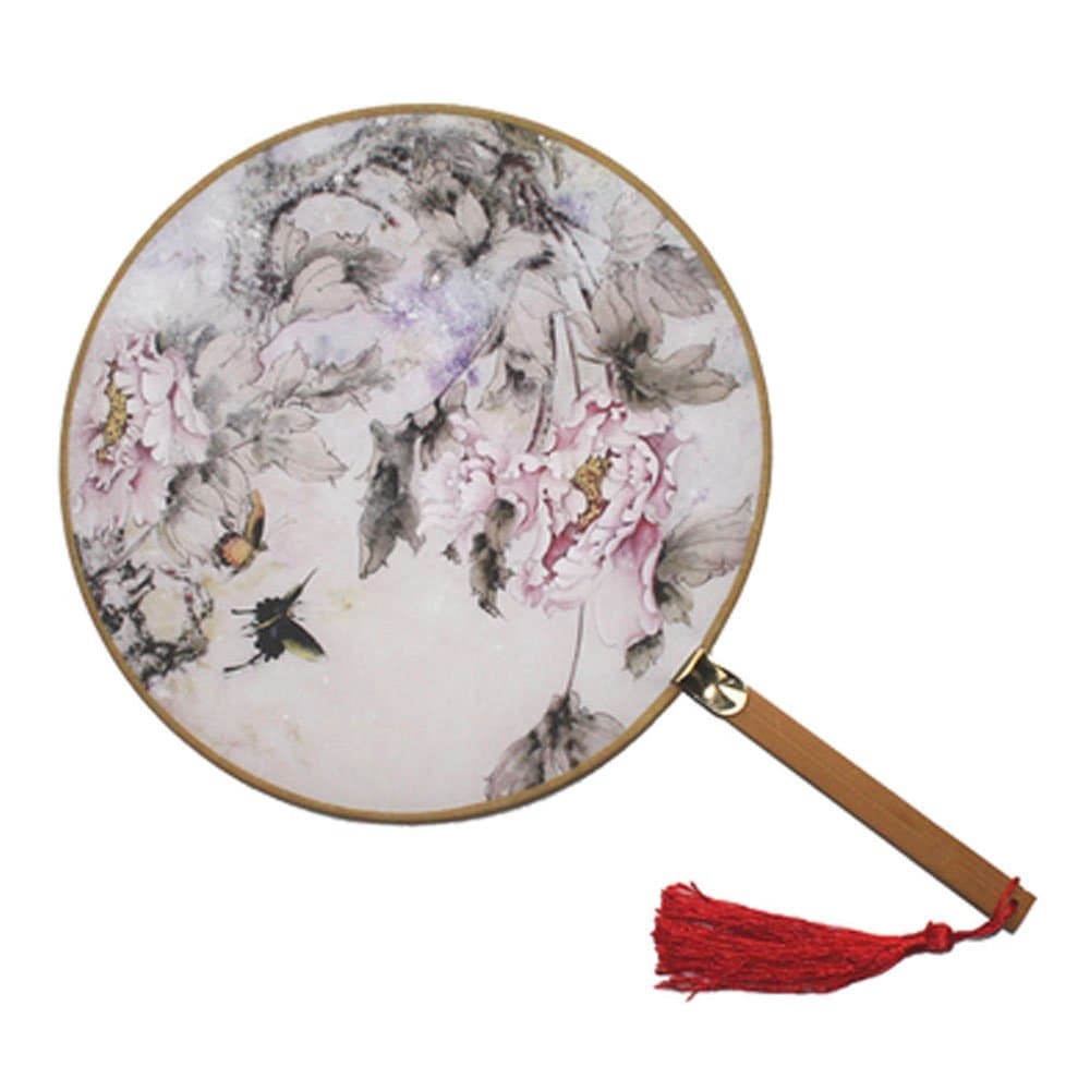Kun Partner 2PCS Chinese Retro Round Hand Fan Classical Print Decor Bamboo Handle, No.13