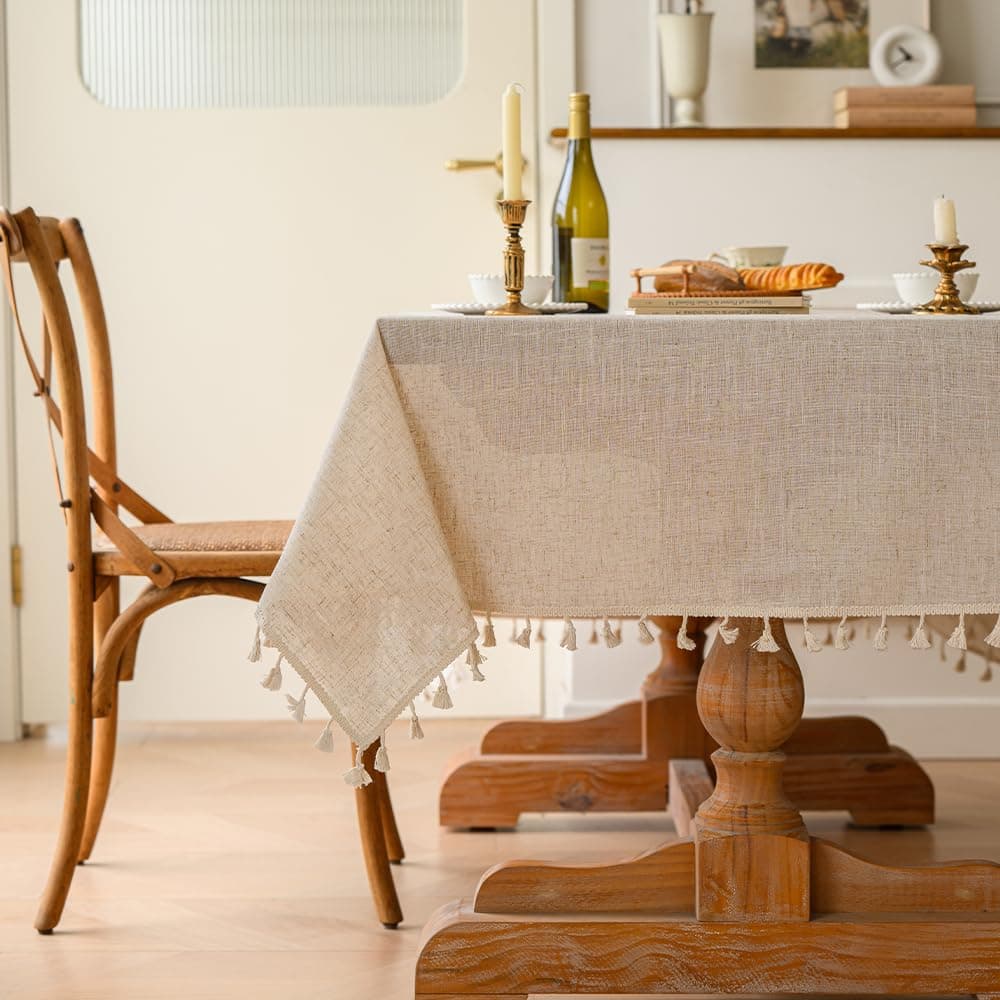 Anaado Cotton Square Table Cloth, Small Corner Table Cover for Dining Table, Cafe Tabletop Decorations, Beige, 90x90 CM