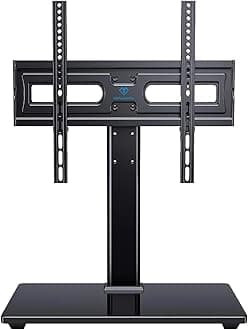 PERLESMITH Universal Swivel TV Stand-Table Top TV Stand for 32-55 lnch TV-Height Adjustable TV Base with Heavy-Duty Tempered Glass Base, VESA 400x400