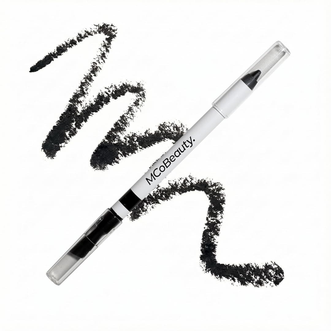 MCoBeauty Dual Ended Pro Eyeliner Black - Creamy Pencil with Built In Angled Smudge Brush for Precision Lining - Blendable Eye Liner Crayon for Smoky Eye Looks, Vegan Cruelty Free Makeup - 1 Count