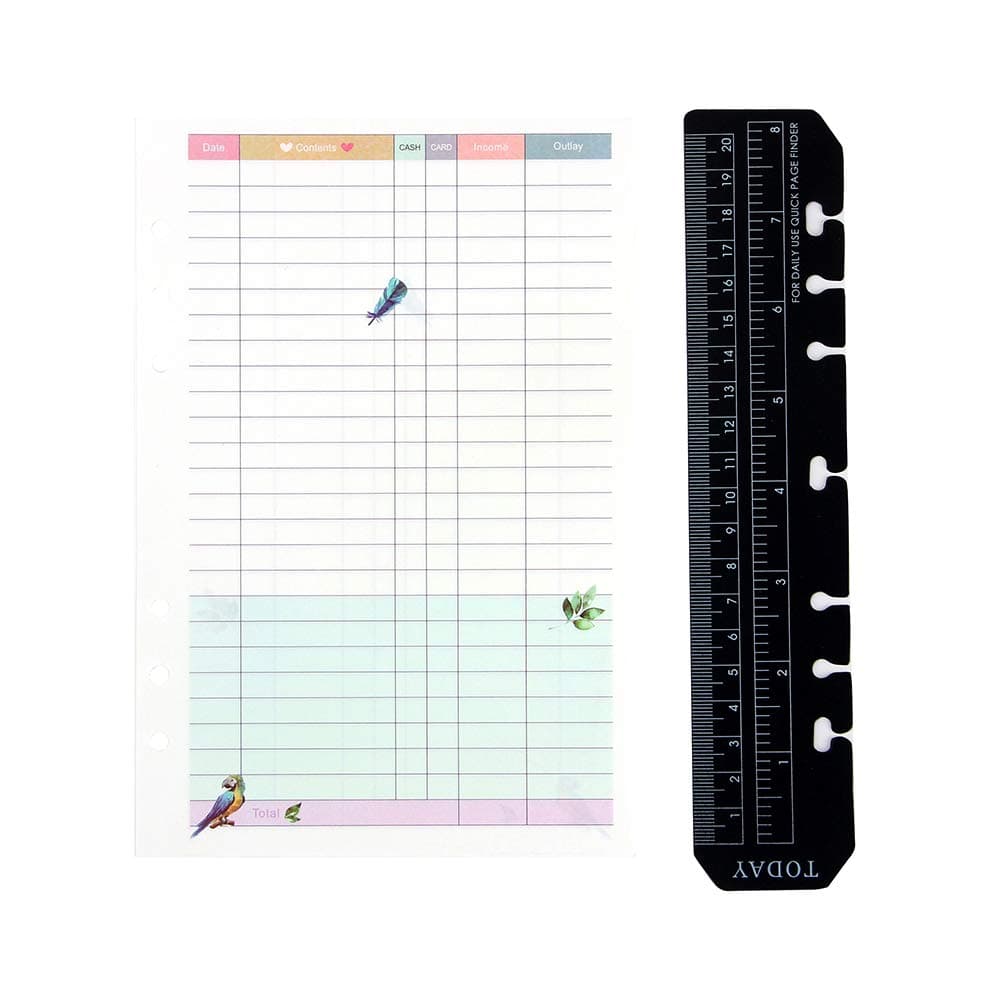 A5 Refill and Ruler Marker, Personal Finances/Home Expenses, Budget Book Bill Planner Organiser Accounts Book, 6-Ring Binder, Inserts for Refillable Journal Notebook, Pretty Paper Nice Refill Pad