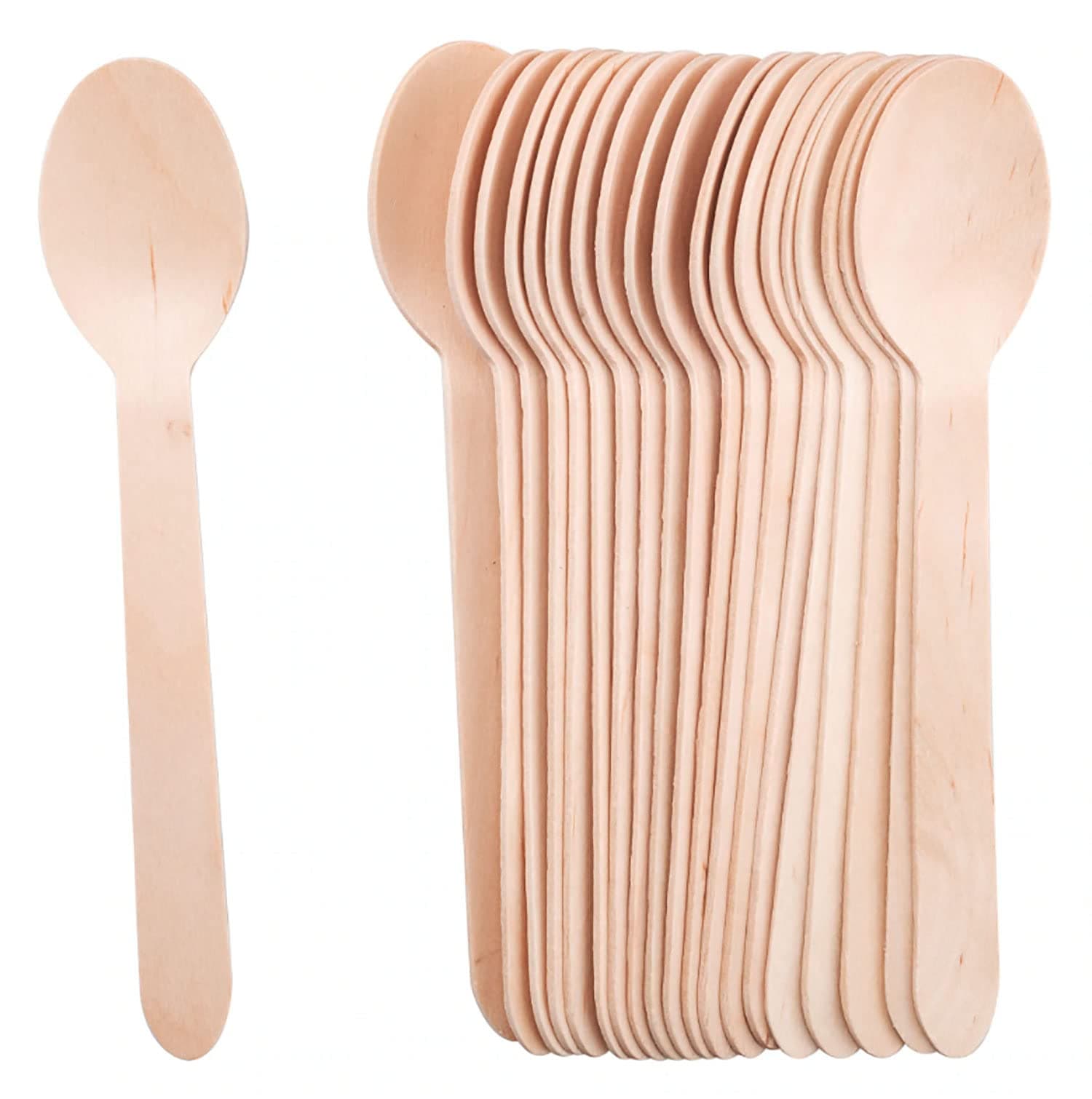 ALOUD CREATIONS 200 Pc Disposable Wooden Spoon | Eco Friendly, Biodegradable, Compostable | Large Size - 160mm
