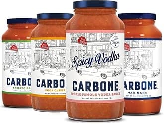 Carbone Pasta Sauce VARIETY PACK of Spicy Vodka, Marinara, Four Cheese, Tomato Basil, Tomato Sauce Made with Fresh, Natural Ingredients, Non GMO, Gluten Free, Low Carb, 24 Fl Oz (Pack of 4)