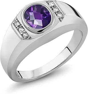 Gem Stone King Oval Ring For Men | Gemstone Birthstone and White Created Sapphire | 925 Sterling Silver | 8X6MM Center with 1.25MM Accents | Sizes 7-13