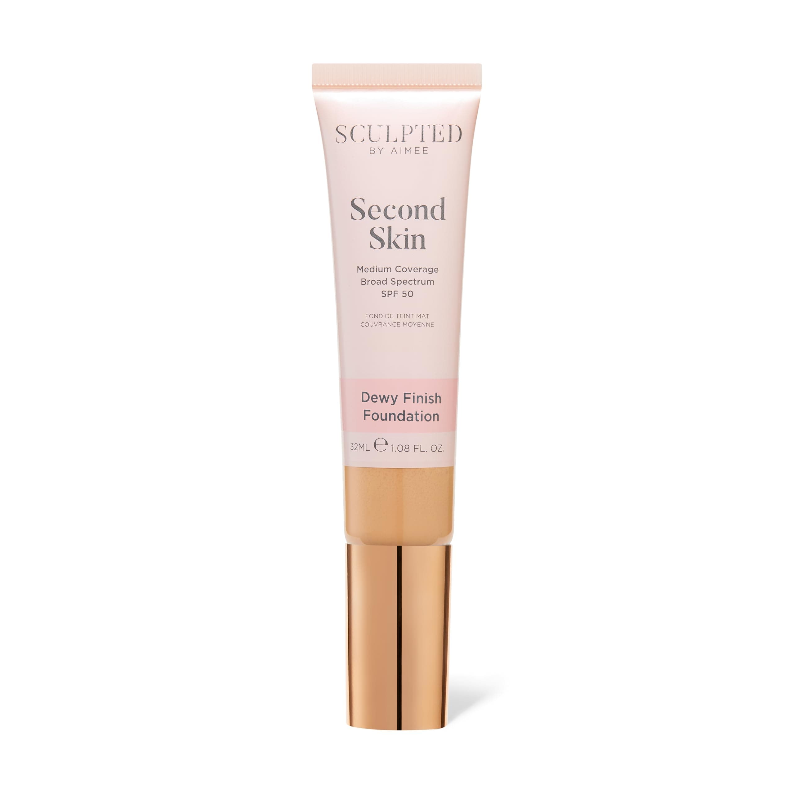 Second Skin Dewy Liquid Face Foundation from Sculpted by Aimee - 32ml Buildable, Medium Coverage Foundation with Dewy Finish, Hyaluronic Acid, Collagen Boosting Formula, SPF 50, (Medium Golden 4.25)