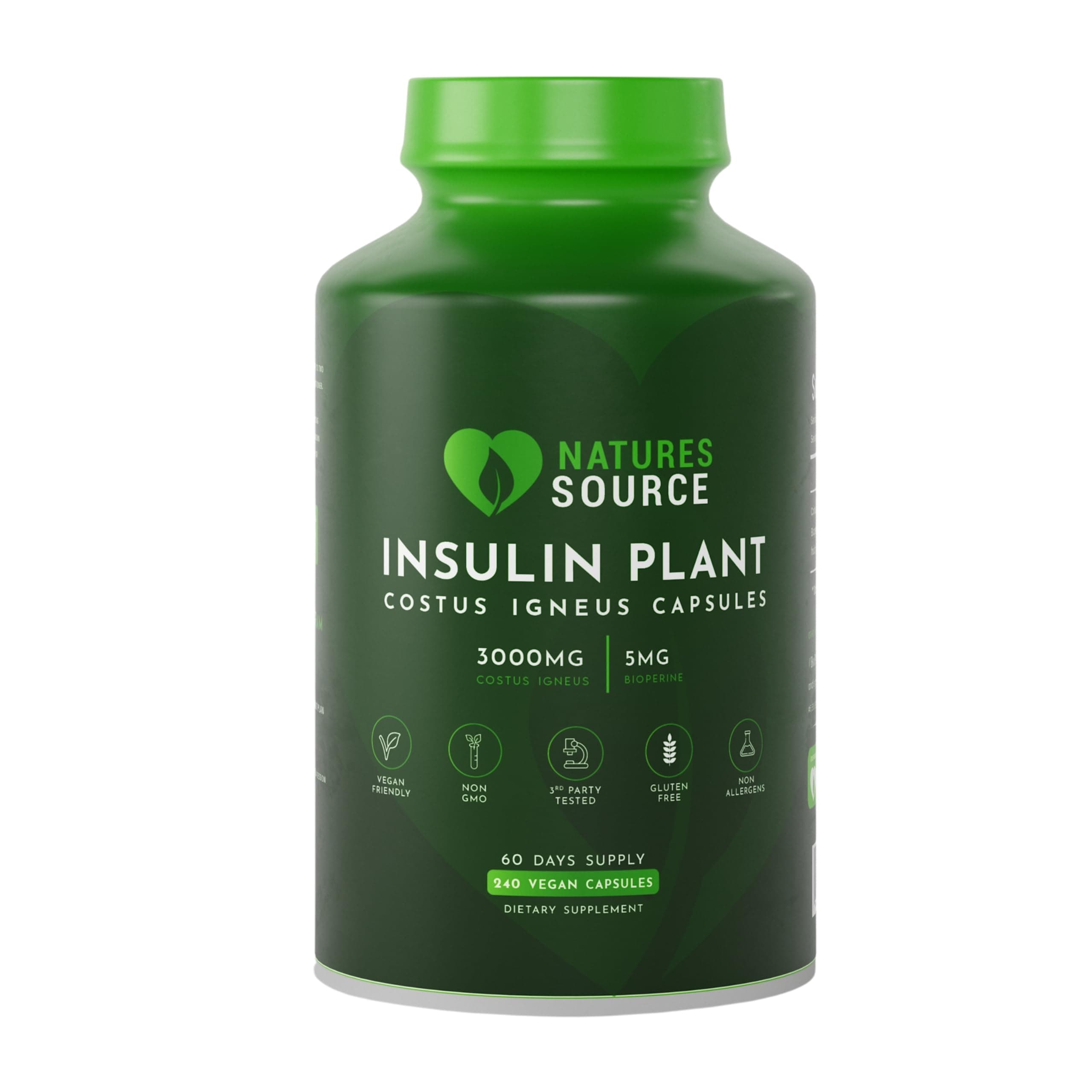 Nature's Source Insulin Plant Capsules (Costus Igneus) - Complete Blood Sugar Support Program Including Costus Igneus Capsules, Cookbook, Diet & Workout Plan - 60 Day Supply - Made in The USA