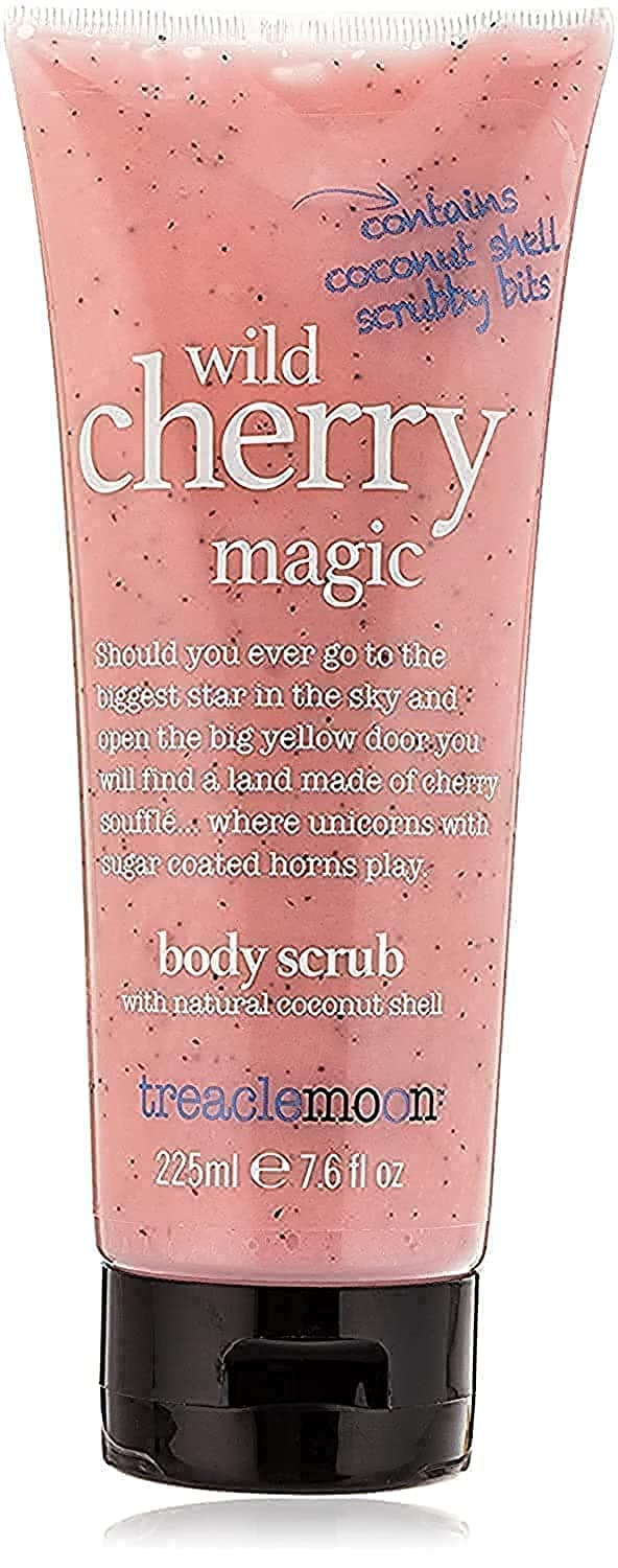 Treaclemoon Wild Cherry Magic Body Scrub with Natural Coconut Shell Scrubby Bits - Removes Dirt & Dead Skin from Neck, Knees, Elbows & Arms for smooth skin | Paraben Free Body Wash| 100% Vegan Friendly | Dermatologist Tested for All Skin Type - 225 Ml.