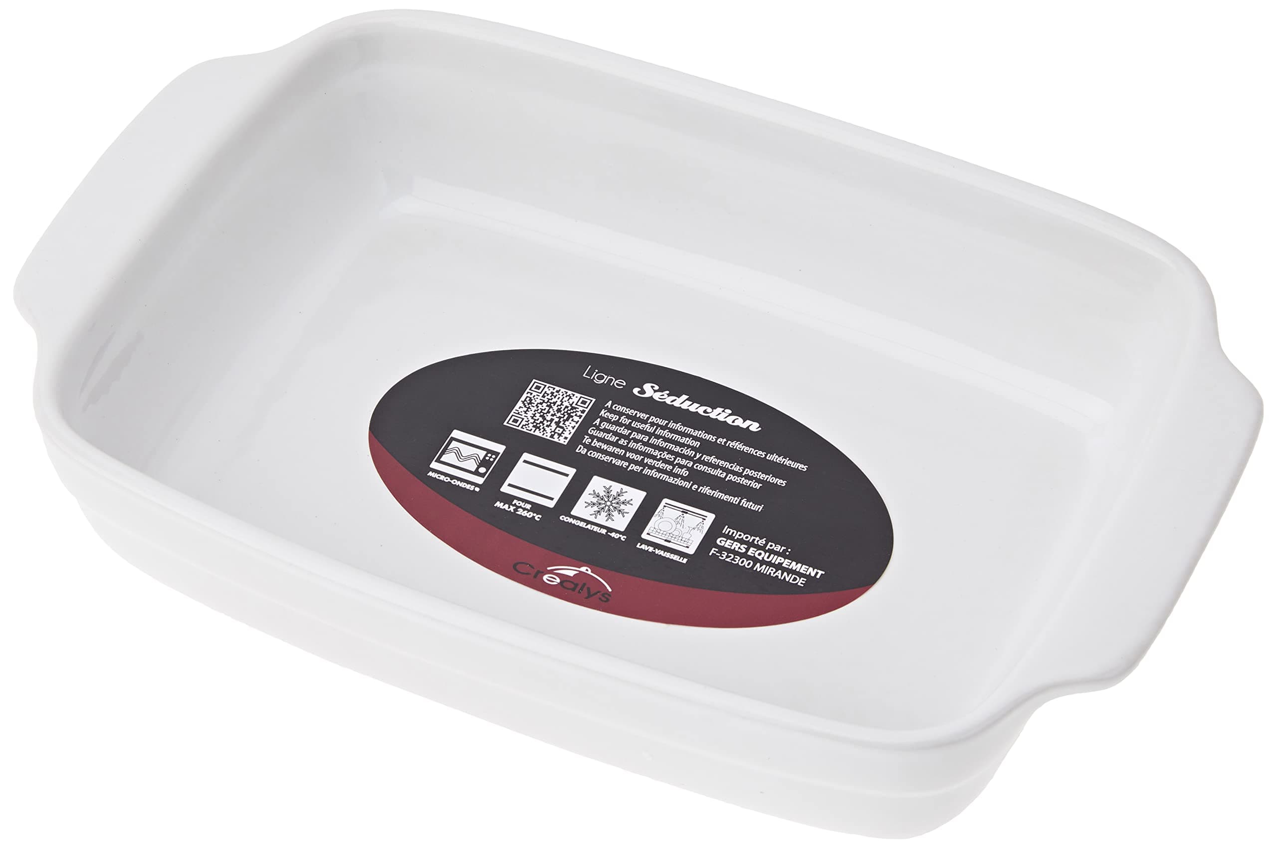 Crealys 512726 Baking Dish with Ceramic Handles 25 x 15 x 5 cm Rectangular White