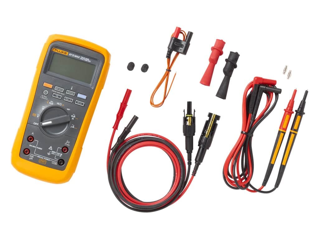 87V Max True-RMS Digital Multimeter with Solar Test Lead Kit, CAT III 1000v Rated Multimeter, Waterproof and Dustproof IP67 Case, and MC4 Test Leads and Holster