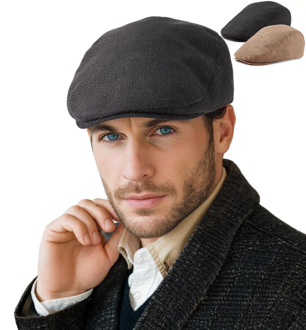 LADYBRO 2Pack Unisex Flat Cap Newsboy Hats for Men Women, Scally Cap Summer Hat for golf