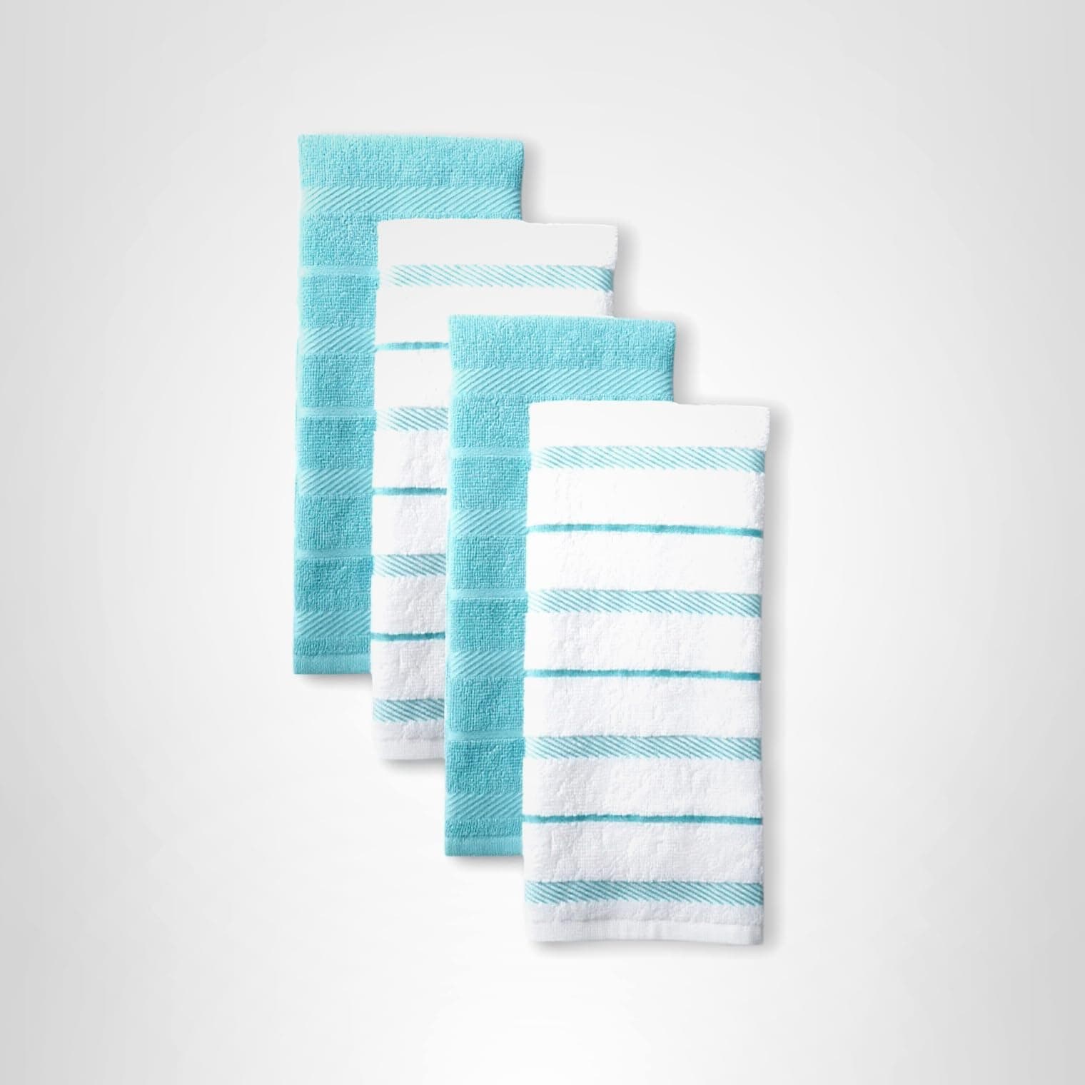 KitchenAid Albany Kitchen Towel 4-Pack Set, Aqua/White, 16"x26"