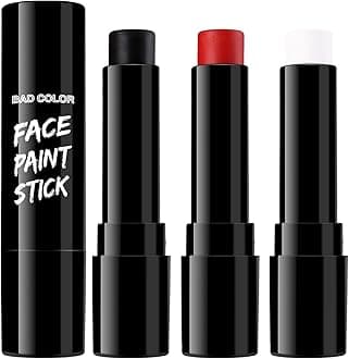 BADCOLOR 3PCS Face Paint Kit Sticks, Black White Red Eye Black Sticks Face Body Paint Makeup for Clown Sports Professional Halloween SFX Makeup Cosplay Joker Zombie Vampire Costume Parties