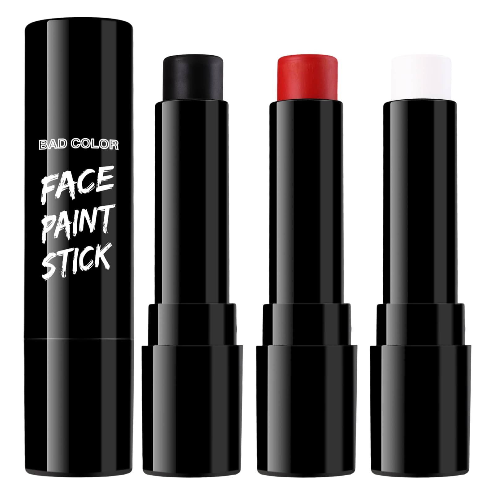 3PCS Face Paint Kit Sticks, Black White Red Eye Black Sticks Face Body Paint Makeup for Clown Sports Professional Halloween SFX Makeup Cosplay Joker Zombie Vampire Costume Parties