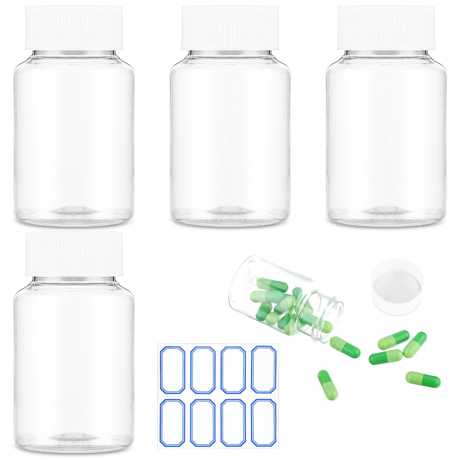 WLLHYF 4 Clear Pill Bottles, 80ml Empty Plastic Medicine Bottles with Caps for Liquid Solid Powder, Travel, Camping Storage