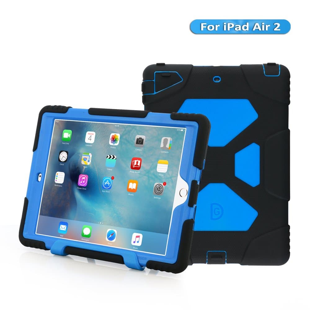 KIDSPR iPad Air 2 Case, IPad 6 Case, [Kids-Proof] [Shockproof] [Scratch Proof] [Drop Resistance] [Impact Resistant] Super Protection Cover Case with Stand for iPad Air 2 Tablet(2014)(Black/Blue)