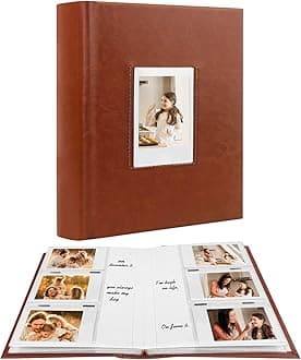 Photo Album for Fujifilm Instax Mini Camera, 180 Pockets Photo Album with Writing Space for Polaroid, Leather Cover, 2x3 Photo for Instax Mini 12 11 9 40 8 7 Evo LiPlay Instant Camera (Brown)