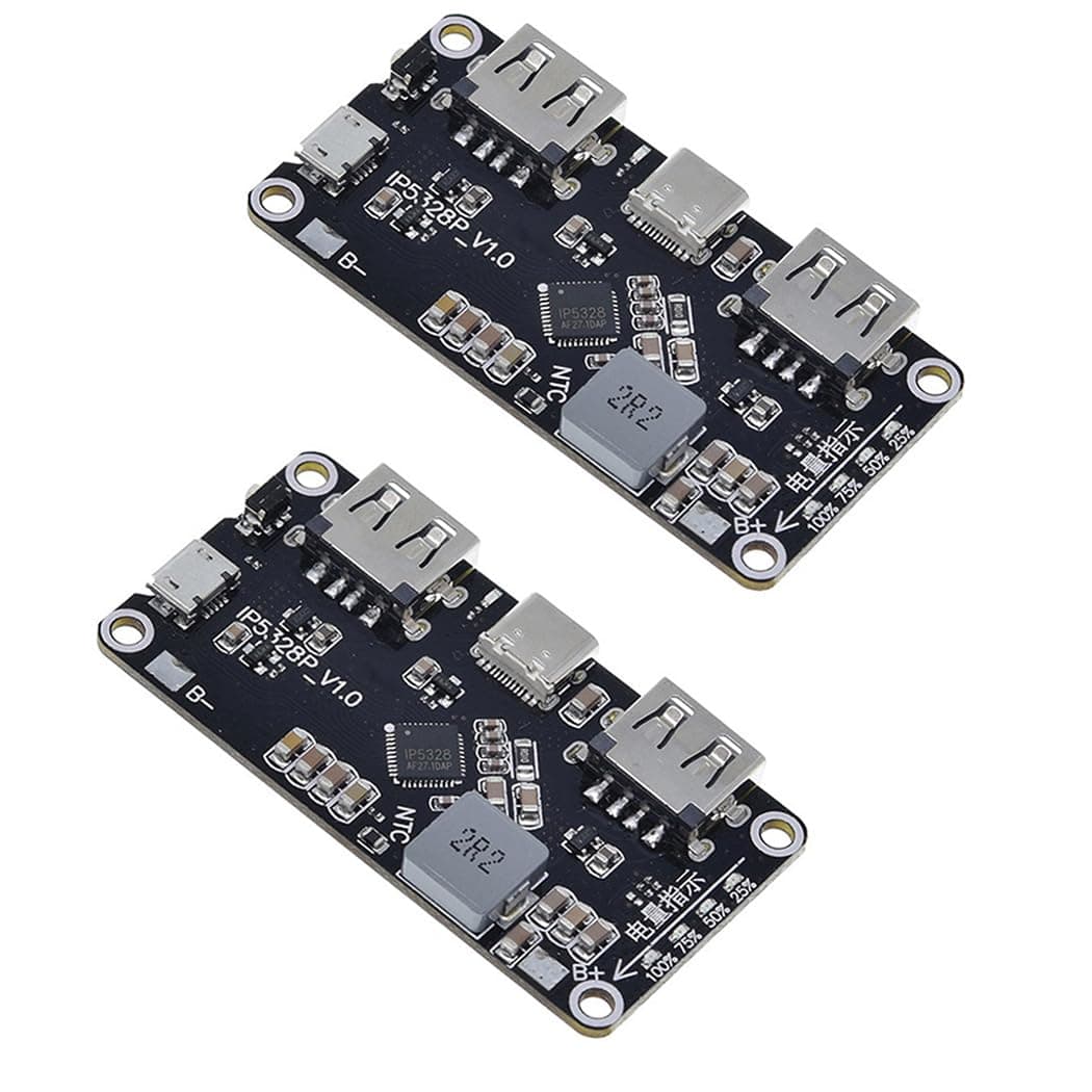 HiLetgo 2pcs IP5328P Dual USB Battery Fast Charge Module Bi-Directional 18W Fast Charging 3.7V to 5V 9V 12V Step Up Power Bank Board QC3.0 FCP AFC MET SFCP Quick Charge Type-C