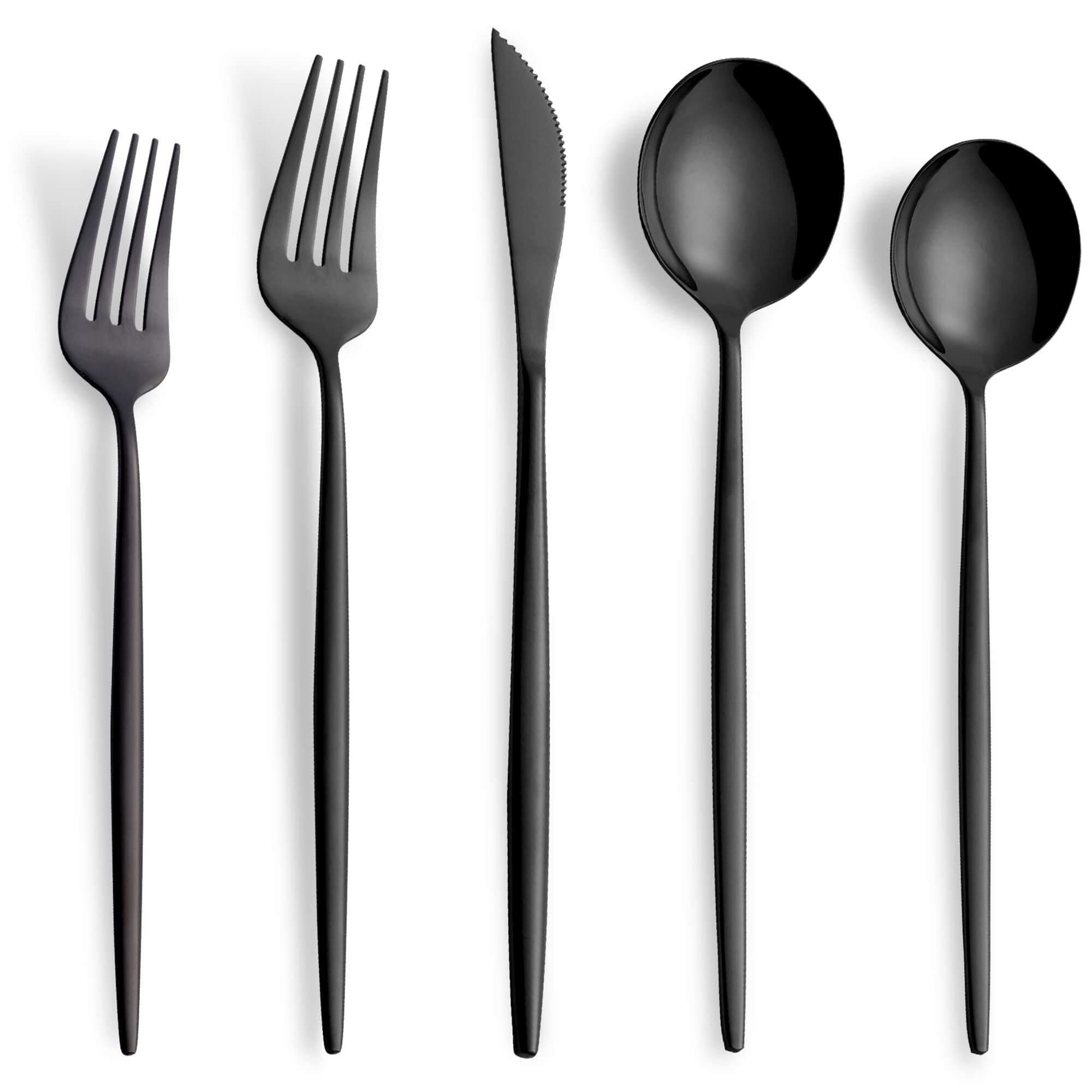 20 Piece Black Silverware Set,Stainless Steel Flatware Cutlery Set Service for 4 Including Forks Spoons Knives,Kitchen Utensil Set,Tableware for Home and Restaurant, Dishwasher Safe