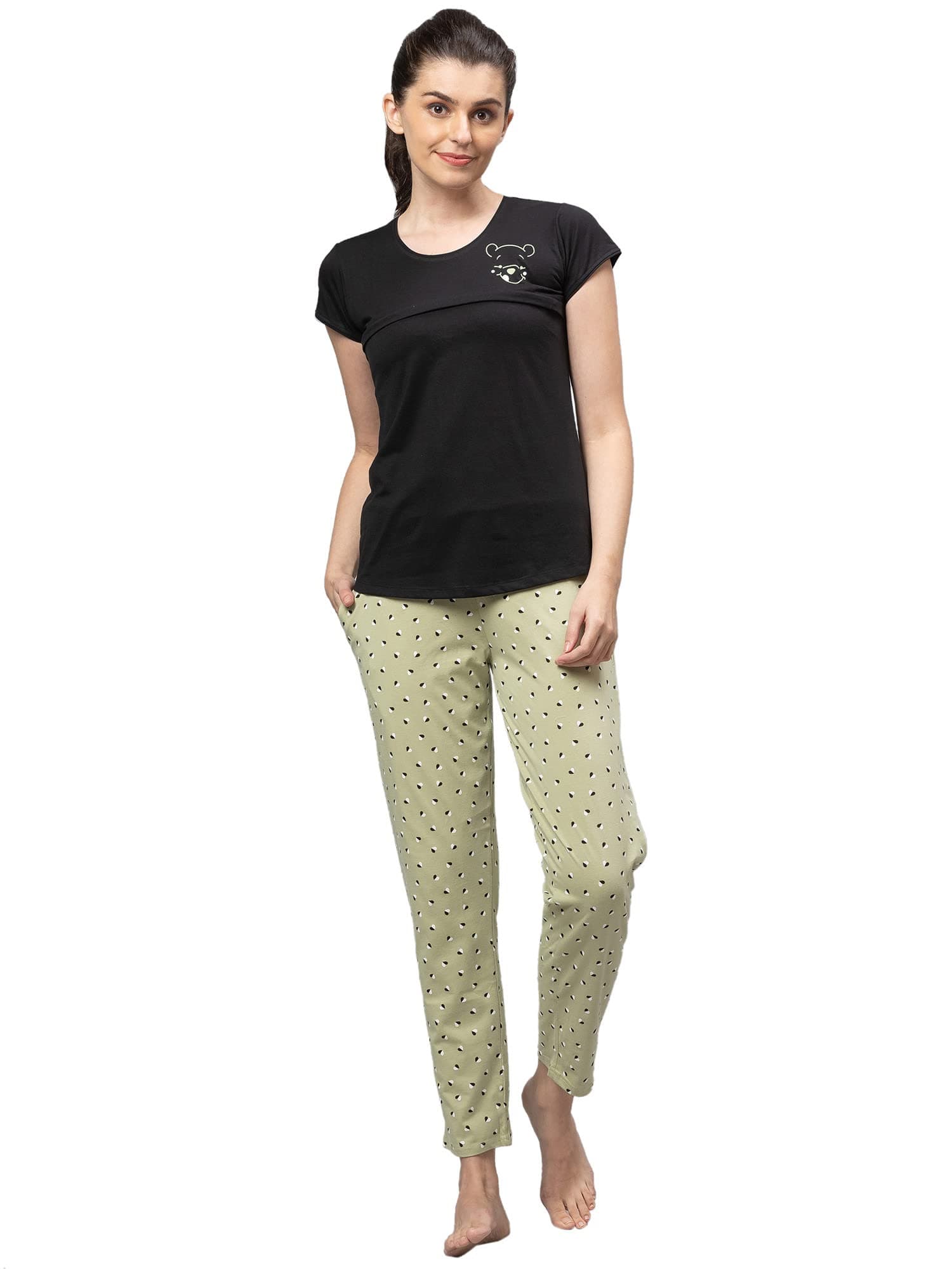 AV2Womens Cotton Nursing/Feeding Plain/Solid Nightsuit Set