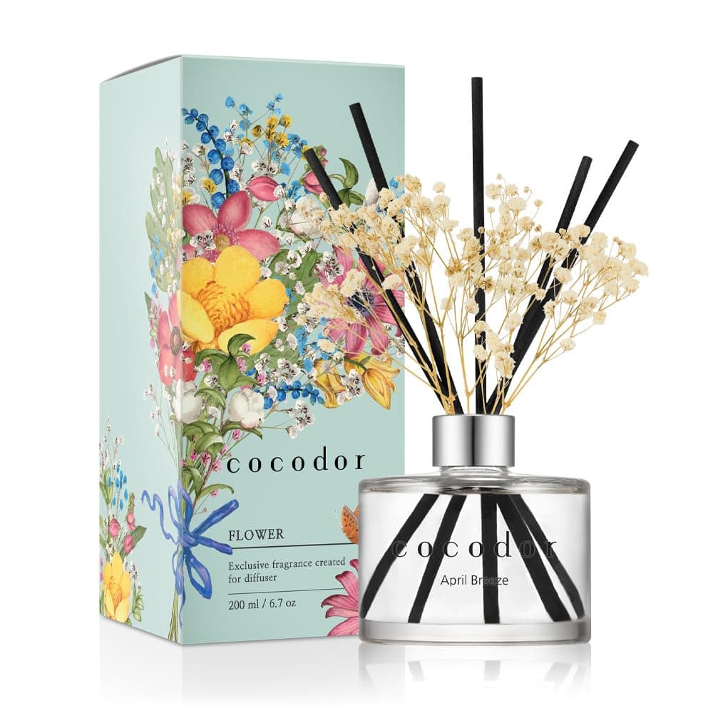 Cocod'or [COCODOR/April Breeze Flower Reed diffusers Oil with a Set of 5 Fiber Sticks, 200ml, Best for Home, Kitchen, Bathroom. Diffusers with sticks