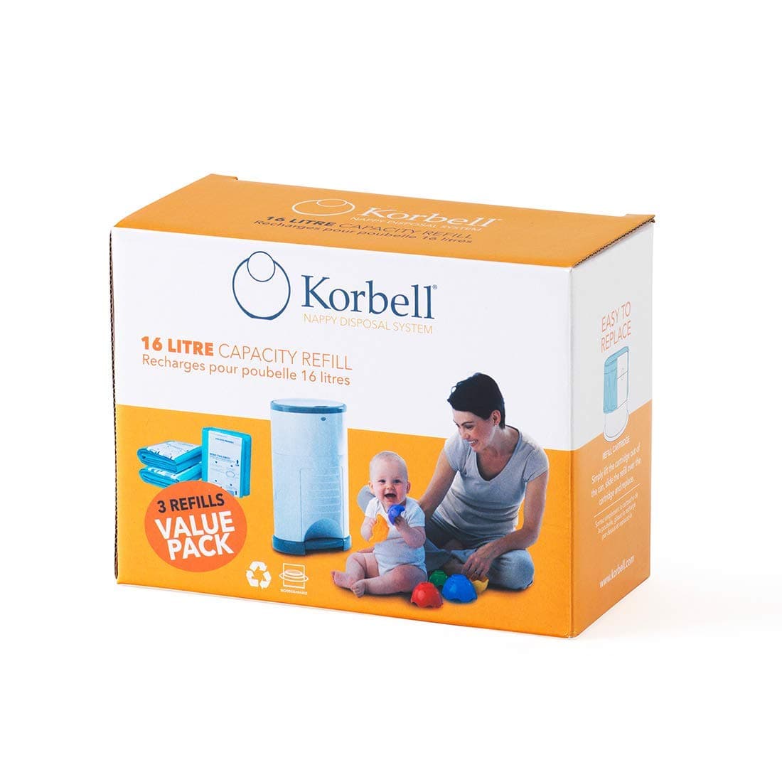 Korbell M250DR3 12x Refill Packs Nappy Bin 15 L