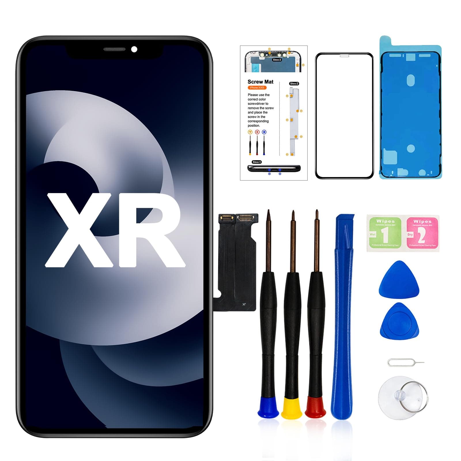 for iPhone XR Screen Replacement Kit 6.1inch,3D Touch LCD Display Digitizer Assembly with Repair Tools +Tempered Glass, Compatible with iPhone XR Screen Replacement (A1984/A2105/A2106/A2108) 6.1inch