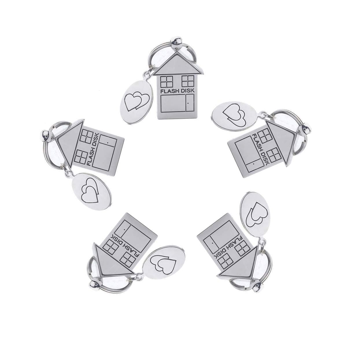 5PCS Folding Metal House Shaped USB 3.0 16GB USB Flash Drive Memory Stick Fold Storage Stick Pen-(Silver)