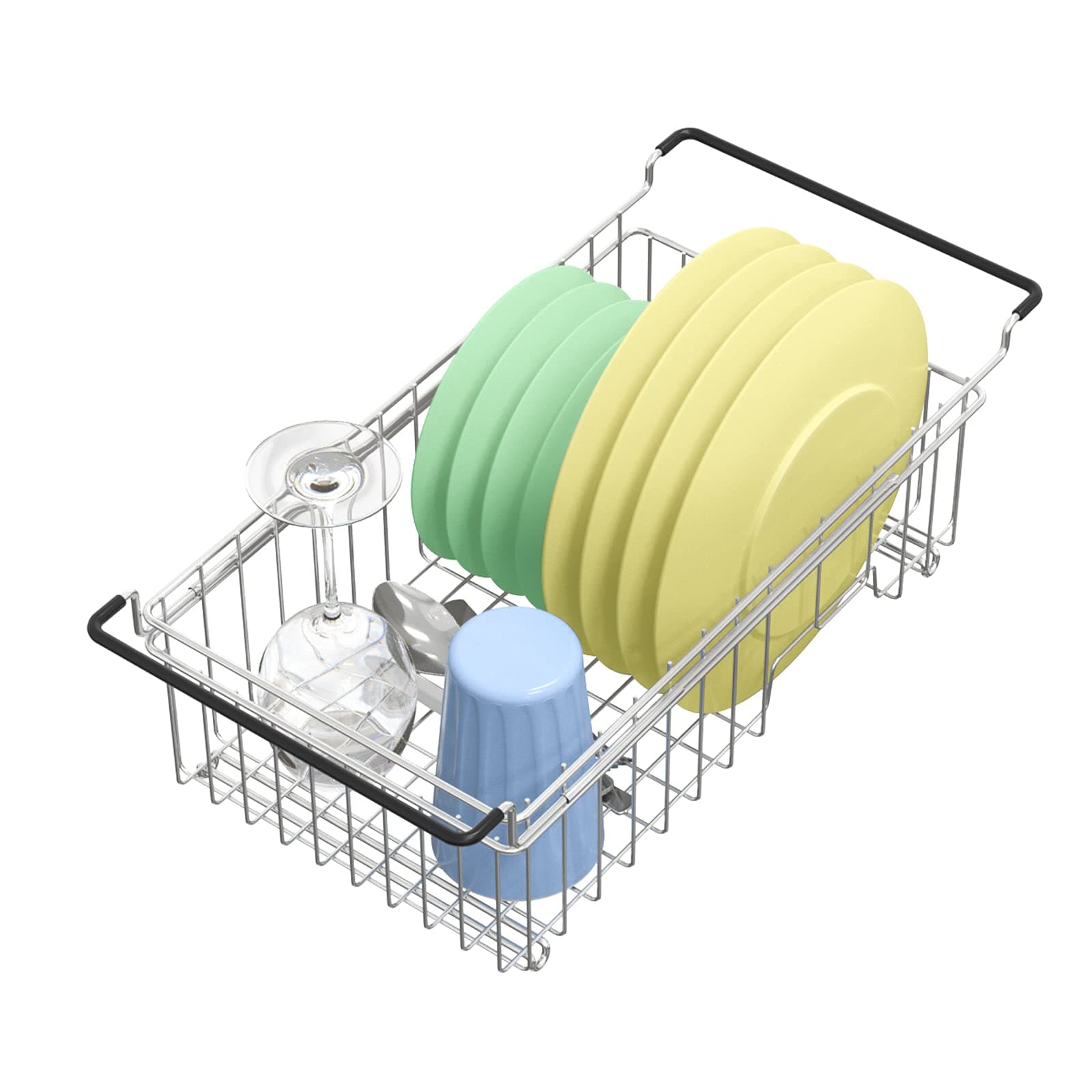 TreeLen Expandable Dish Drying Rack Over the Sink Small Dish Drainer in Sink Adjustable Rustproof Sink Strainers for Kitchen-304 Stainless Steel