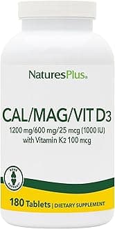 NaturesPlus Calcium/Magnesium/Vitamin D3 with Vitamin K2 - Supports Bone & Immune Health - Vegetarian, Gluten Free - 180 Tablets - 45 Servings