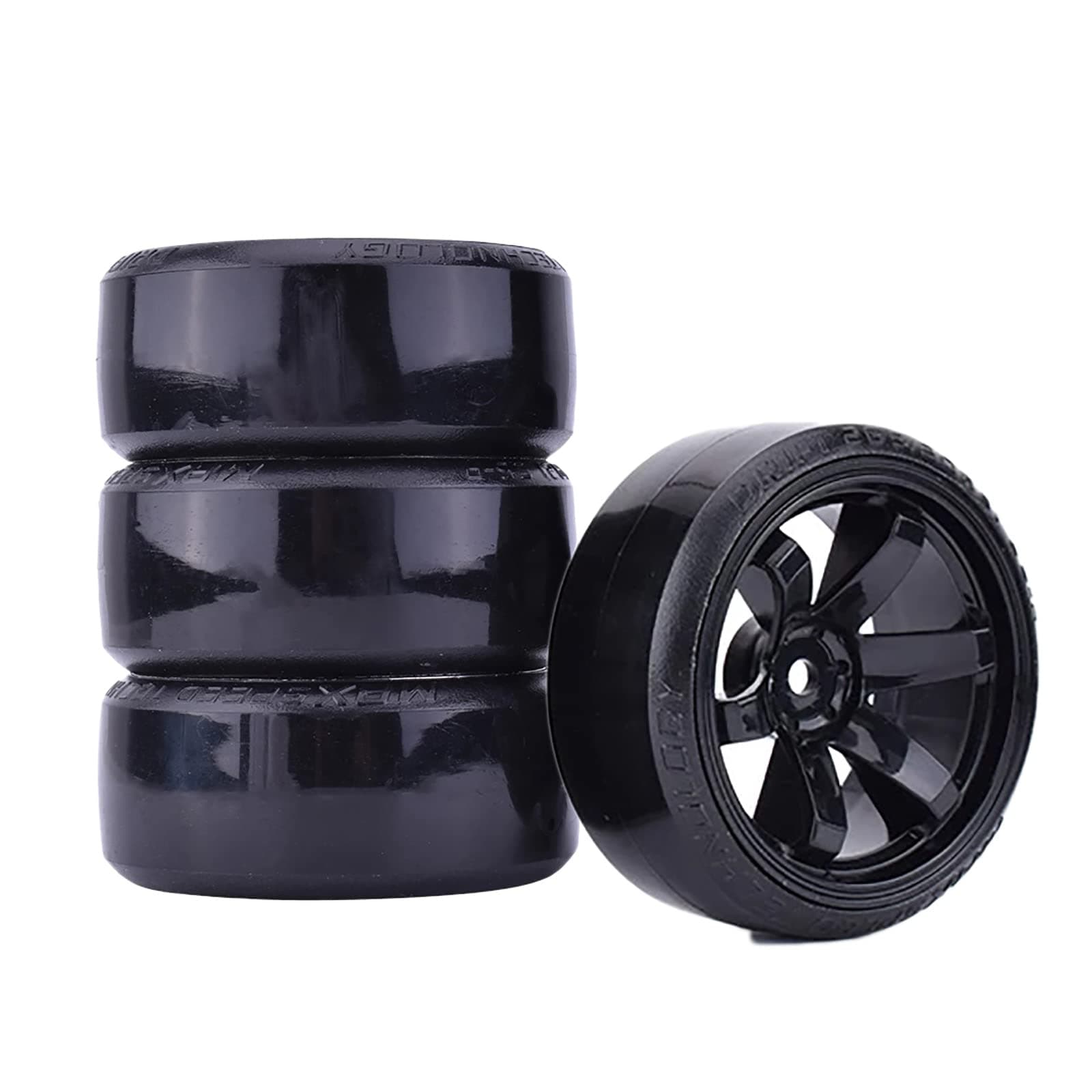 WONFAST4Pcs 63mm RC Drift Car Tires Hard Tyres Plastic Wheel Rims for 1/10 Traxxas HSP Tamiya HPI Kyosho On-Road Drifting Car Spare Parts (Black)