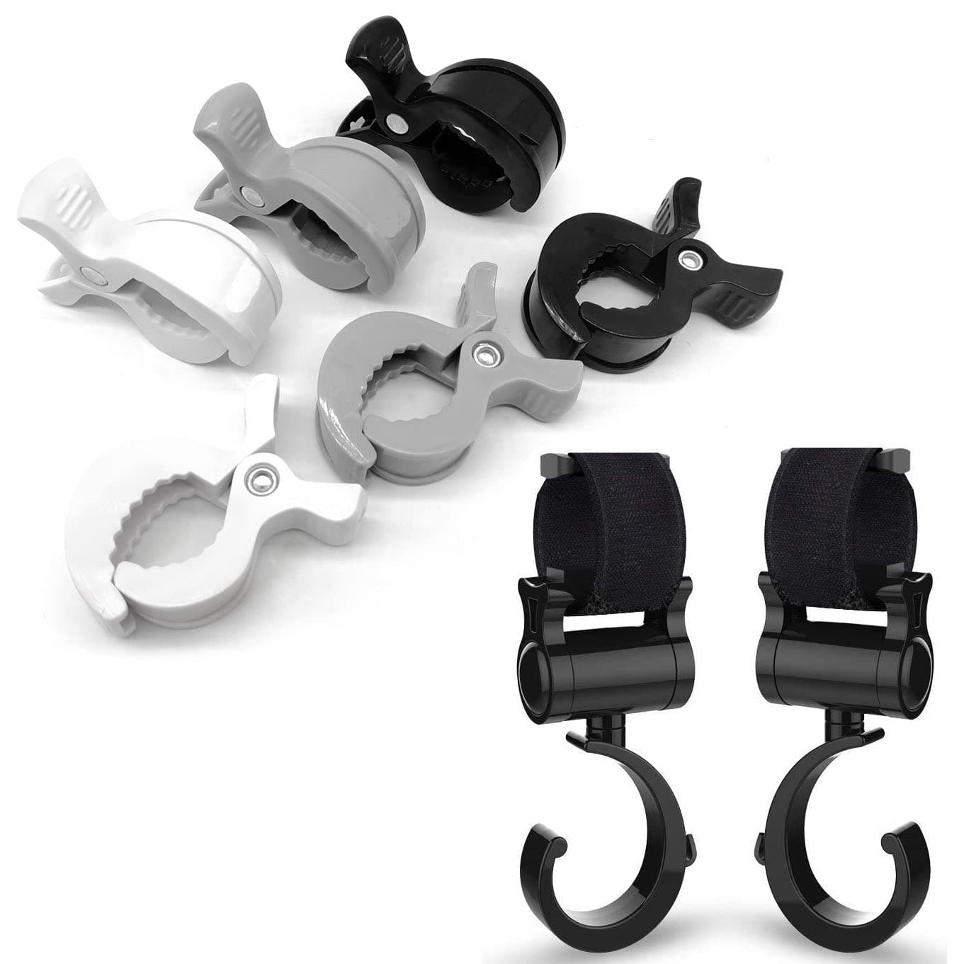 KASTWAVE Buggy Grippers & Pram Clips Set 6 Stoller Clips & 2 Hooks Pram Muslin Blanket Clamps Stroller Pegs to Hook Toys Cover Toys