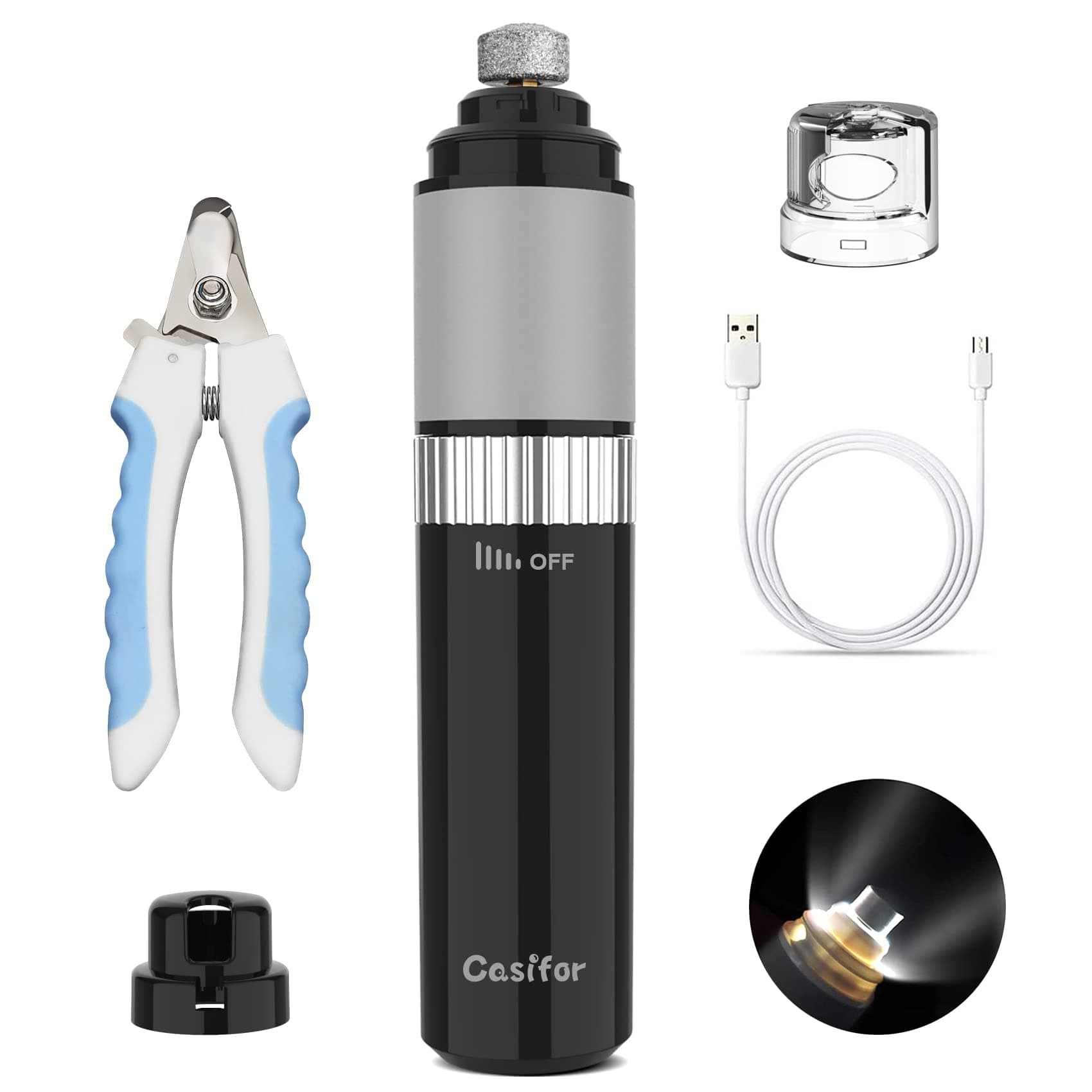 Dog Nail Grinder 10h Working Time Powerful Professional Quiet Electric Pet Nail Trimmer Stepless Speed Regulation Painless Nail File for Large Medium Small Dogs and Cats