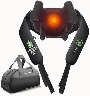 Cordless Neck Massager with Heat, Shiatsu Neck and Back Massager for Pain Relief Deep Tissue, Electric 3D Kneading Massage Pillow for Shoulder, Leg, Body Muscle Pain Relief, Home, Office, and Car Use