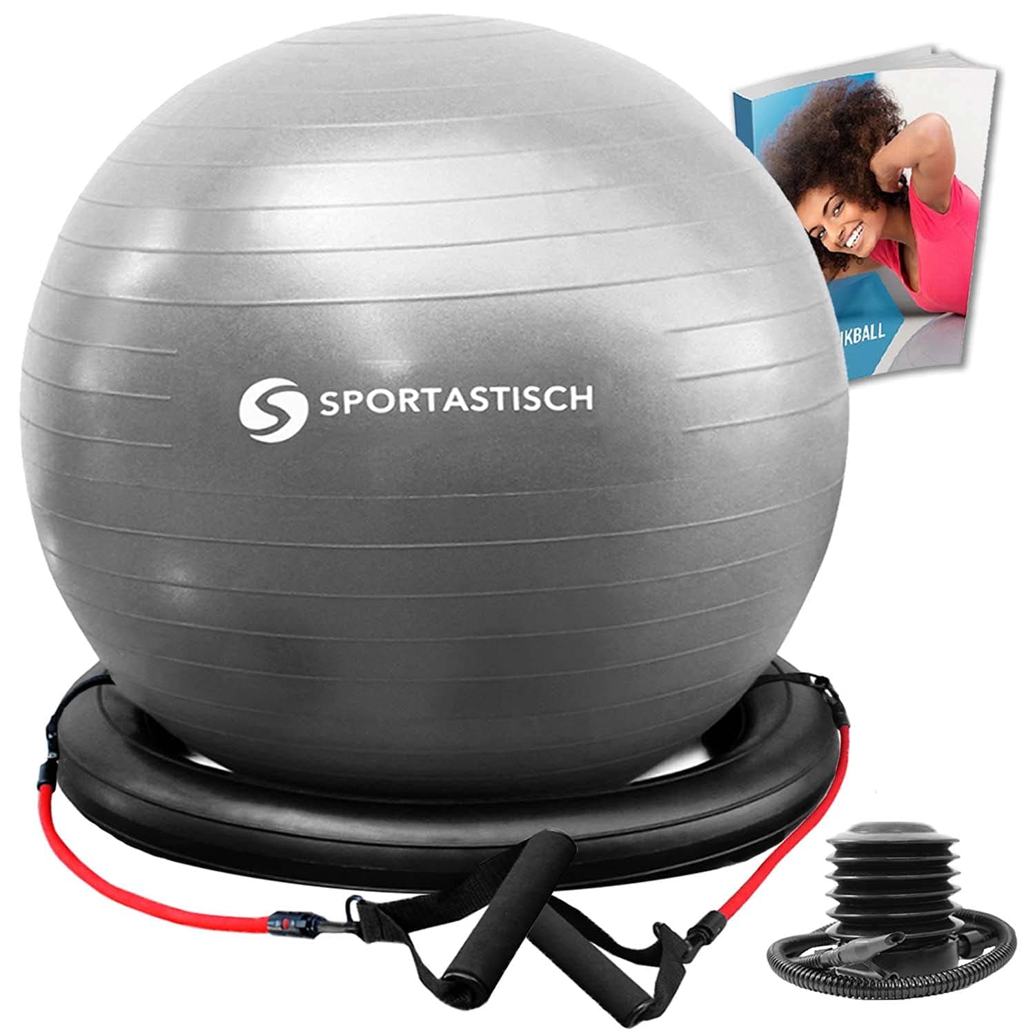 Sportastisch Top¹ Exercise workout ball with ring, resistance bands and pump | Anti-burst swiss ball for pregnancy & fitness | Premium yoga ball for balance & stability | Up to 3 years warranty²