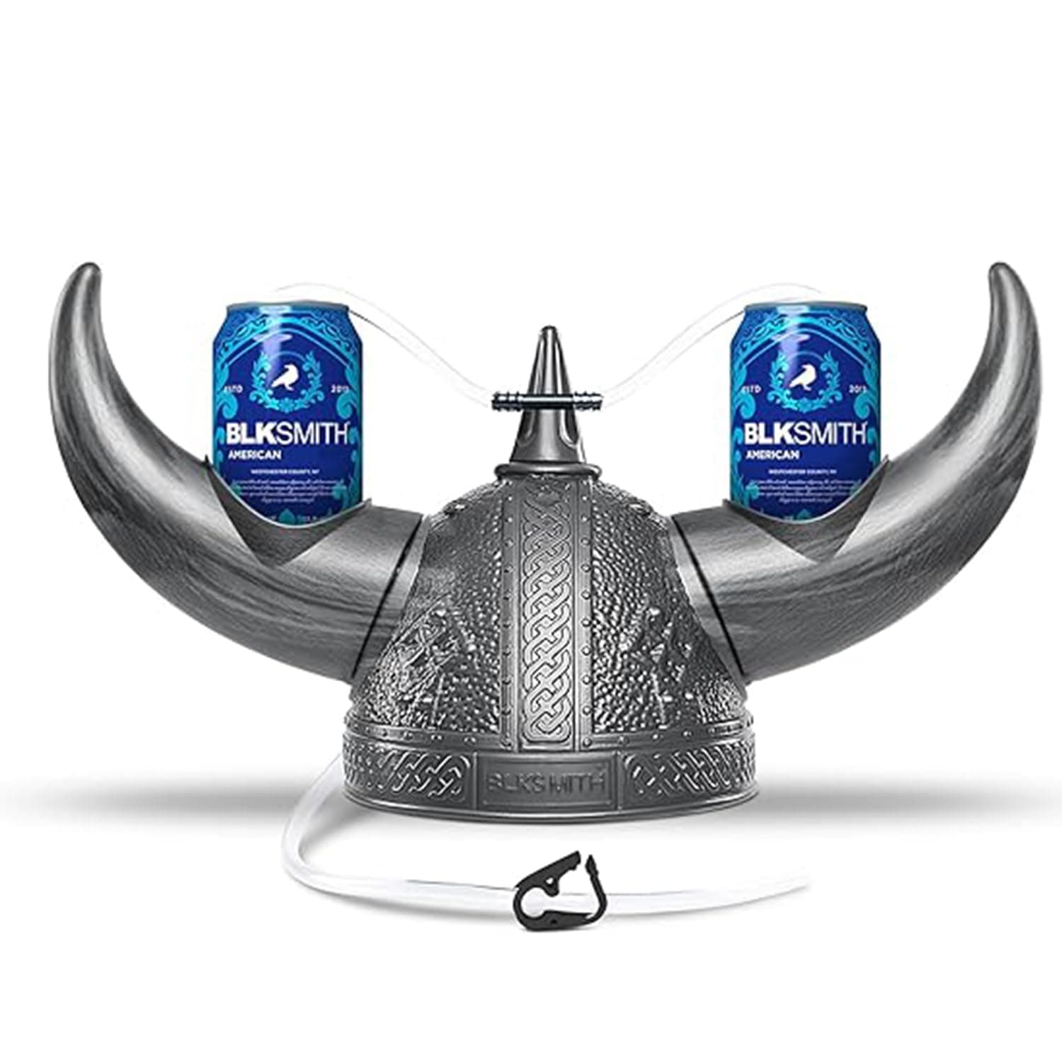 BLKSMITH Drinking Helmet, Viking Drinking Hat with Straws Holds 2 Cans, Adjustable to Fit 16-24" Head, Cool Gifts for Dad