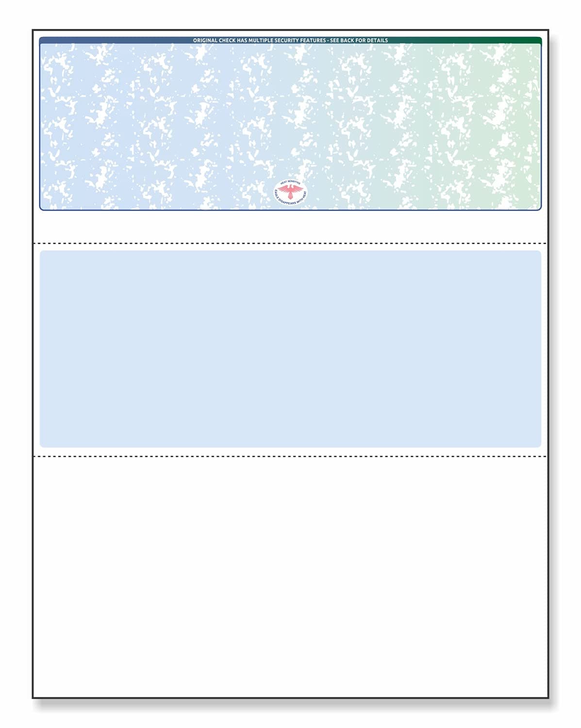 Blank Check Stock for Laser/Ink-Jet, 8-1/2 x 11" 24# lb, 500 Sheets Per Pack (Blue/Green Prismatic Top)