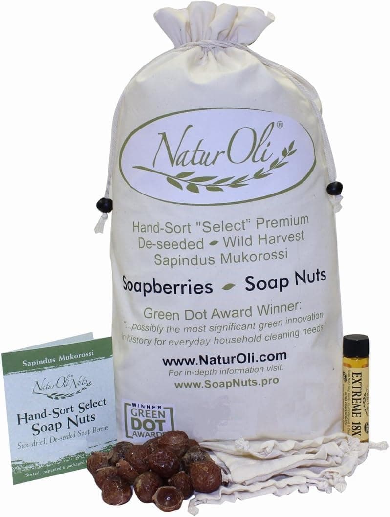 NaturOli Soap Nuts/Soap Berries - 4-Lbs organic (960 loads) + 18X Travel Bottle! Select Seedless - 4 Wash Bags, 8-pg info, Tote Bag. Organic Laundry Soap