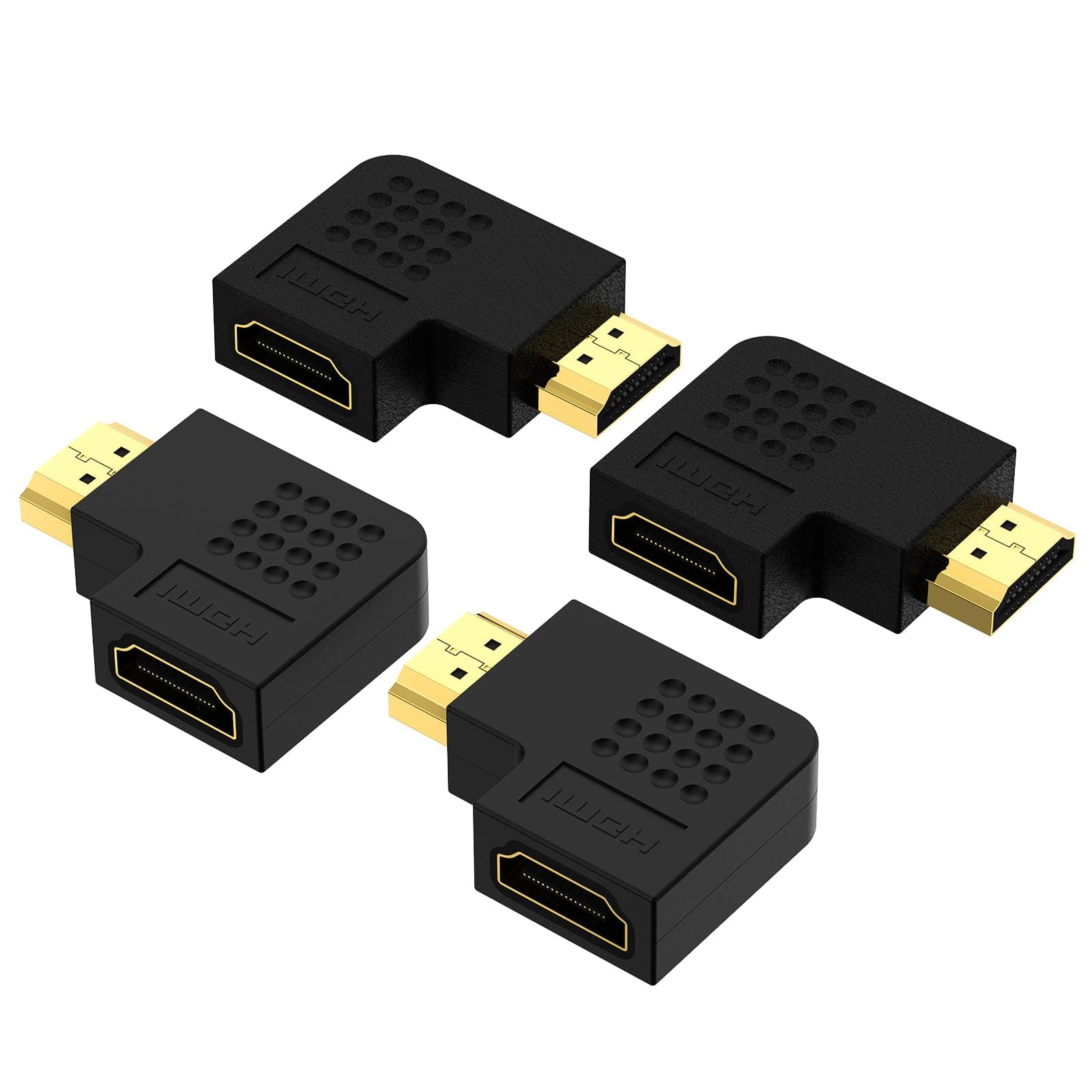 VCE HDMI 90 and 270 Degree Adapter 4-Pack, HDMI Right Angle Male to Female Vertical Flat Adapter L Shape Extender 3D 4K HDR Supported