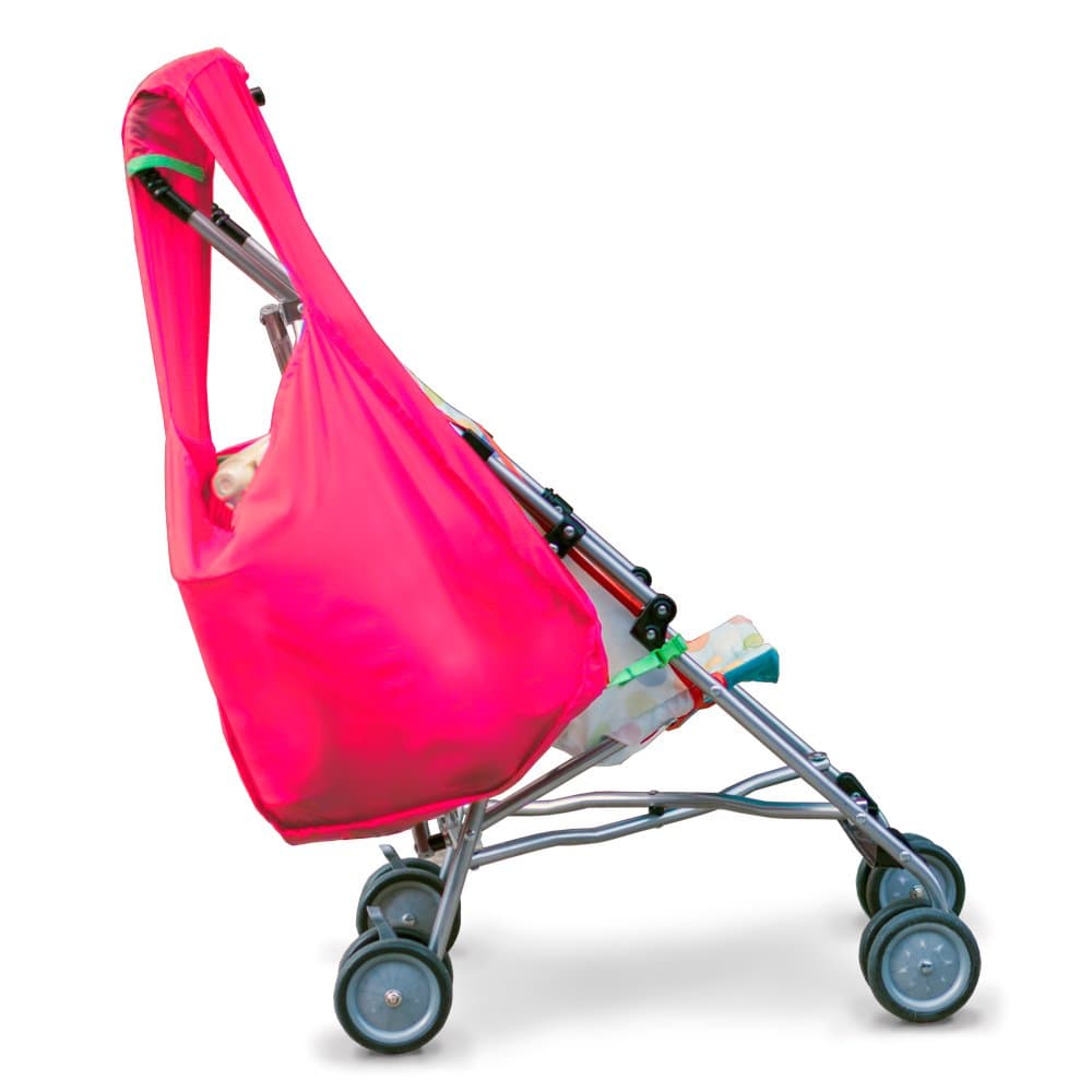 SureShop Reusable Shopping Bag That Clips On to Keep Strollers Standing, Hot Pink