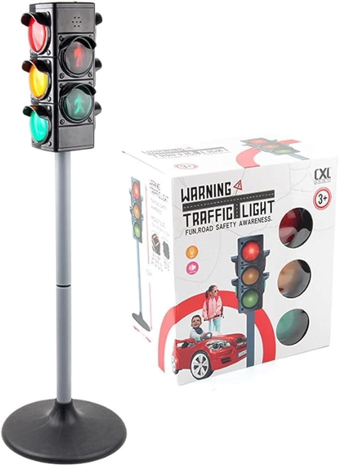 UKR Traffic Light Toy 4 Sides 70 Cm Road Electronic LED Safety Pretend Play Boys 3 4 5 6 7 8 9 Years Auto Mode Button Switch Road Car GameSet
