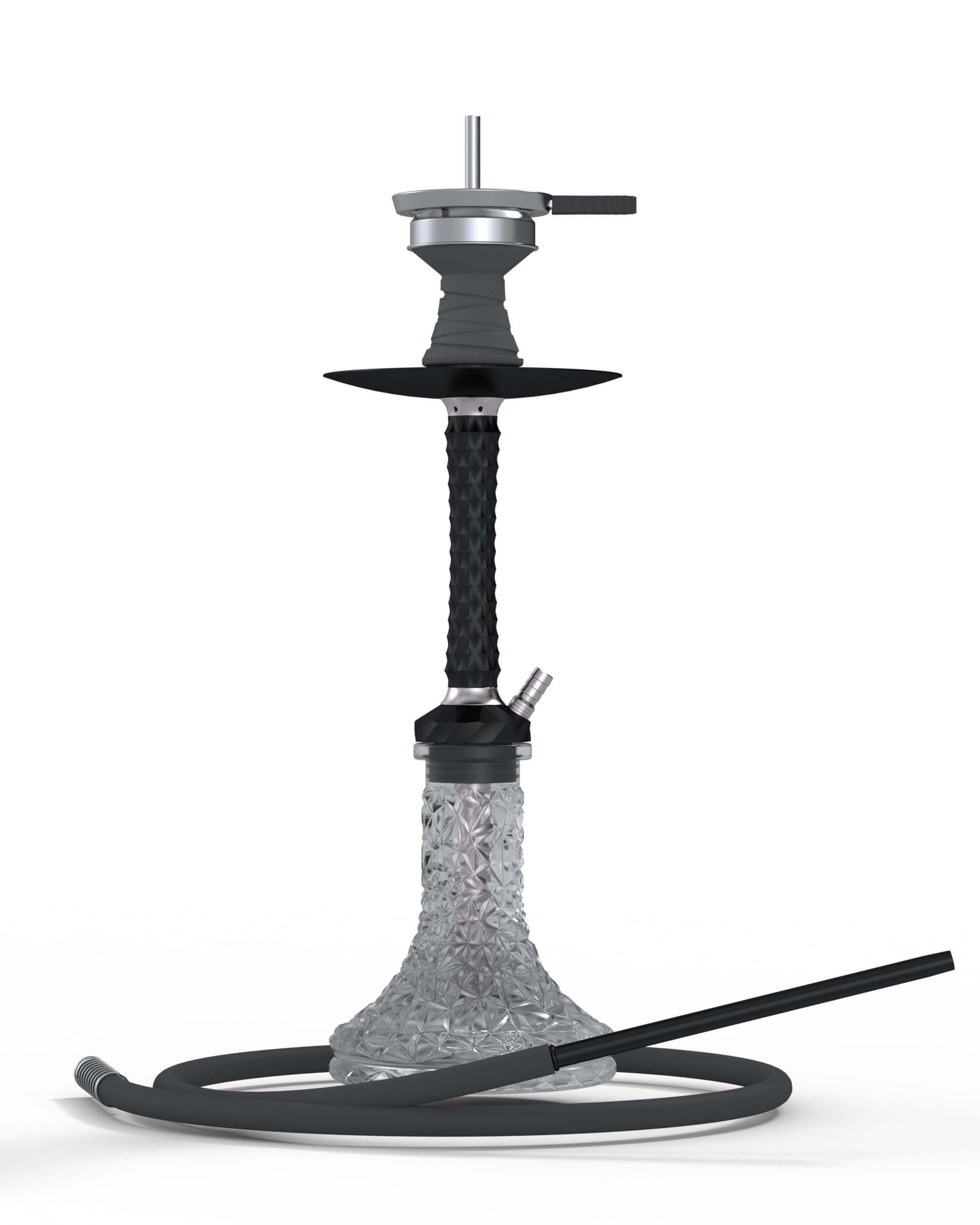 Hookah Set with Everything - 22" Aluminum Glass Hookah Set Premium Shisha Hookah Complete Set with 1 Hose, Glass Vase, Coal Holder, Black