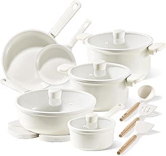 CAROTE18Pcs Nonstick Ceramic Cookware Set, PFAS/PFOA Free, Cream White Pots and Pans Set Non Stick, Non-toxic Cookware,Kitchen Cooking Pan Set, Large Capacity