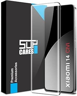 SupCares Edge to Edge Curved Full Glue Tempered Glass for Xiaomi 14 CIVI 5G (6.55 inch) with Easy Self Installation Kit | Black