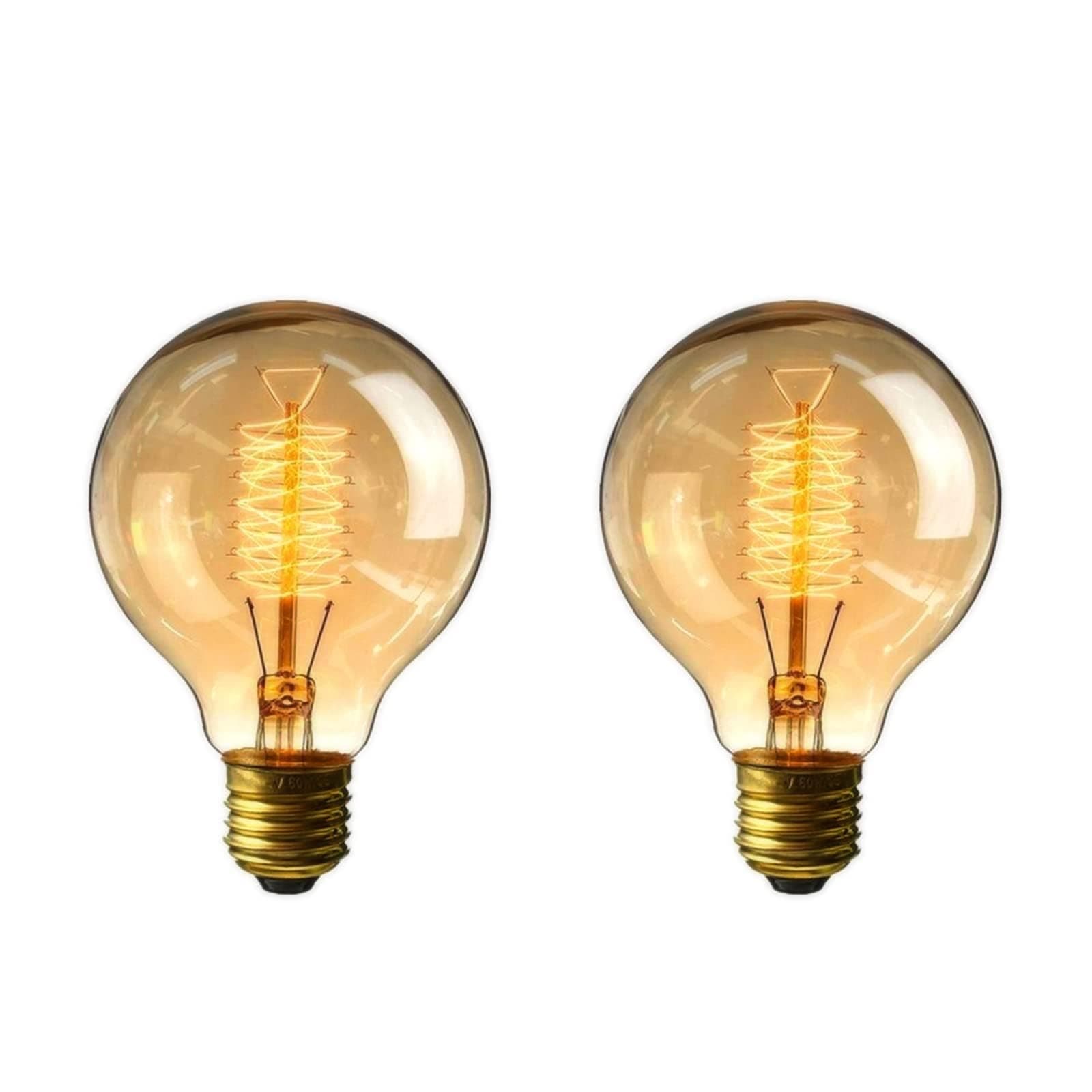 B4U 2 Pack Vintage Edison Light Bulb G80 60W, Dimmable E27 Screw Bulb, Decorative Spiral Filament Bulbs, Warm White 2700K, 240V