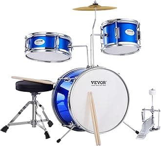VEVOR Kids Drum Set, 3-Piece 14'' Beginner Drum Sets Junior Drums Set with Adjustable Throne, Two Pairs of Drumsticks, Cymbal, Pedal, Tom Snare Bass, Starter Drum Kit for Children Age 6-13