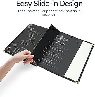 Flexzion Menu Cover 8.5X11 Inch Black Triple Fold Book Style Holder with 3 Page 6 View Protective Corner for Restaurant Hotel Deli Cafes Bars Pubs 1 6 Pack