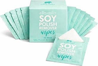 ella+mila Soy Nail Polish Remover Wipes - Non-Acetone, Non-Toxic Fingernail Polish Remover Pads - Travel Size, Individually Wrapped, Lint Free - Enriched with Vitamins (12 Pack)