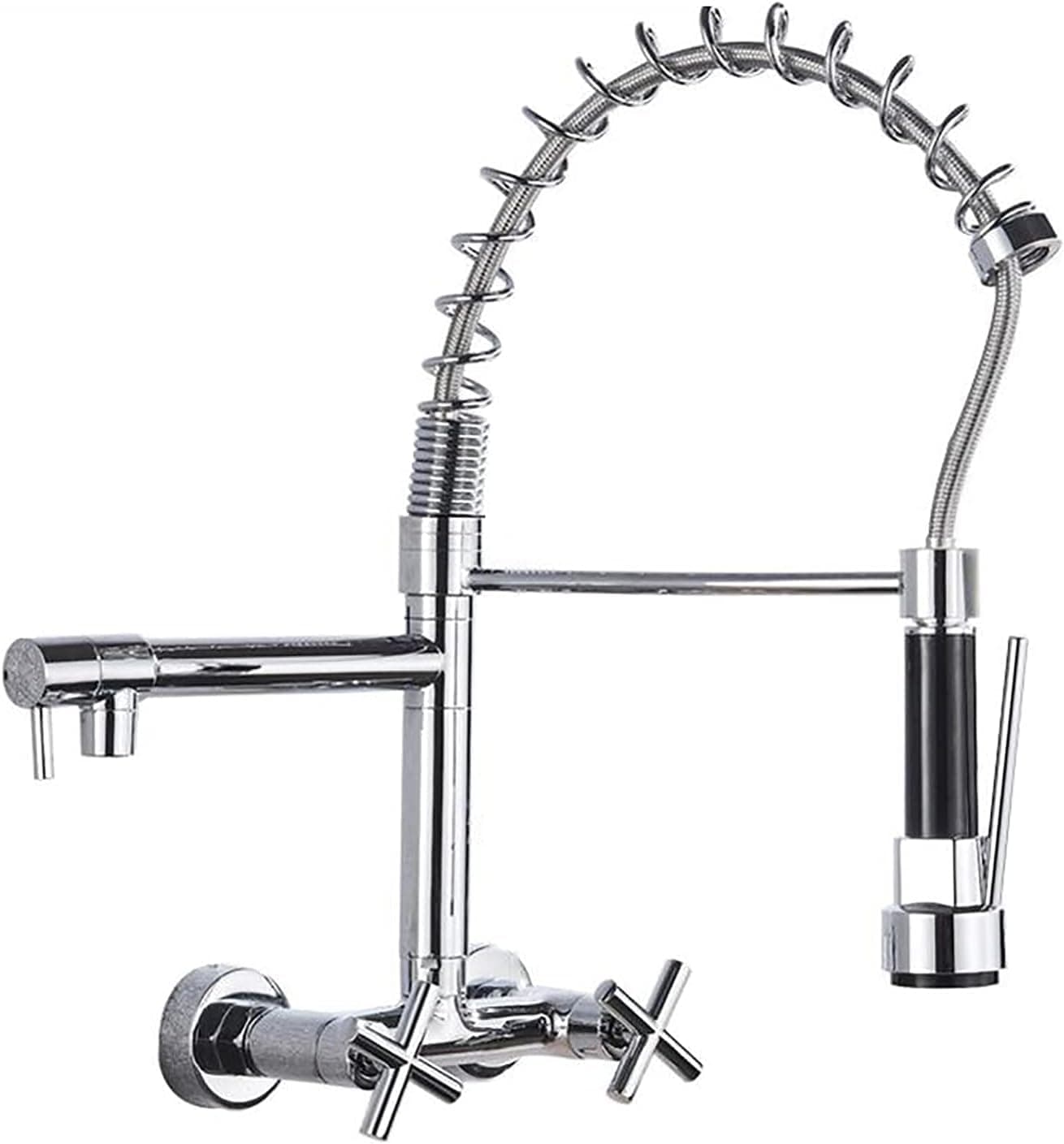 Aquieen Wall Mounted Pull Out Kitchen Sink Faucet Sink Mixer (Chrome)