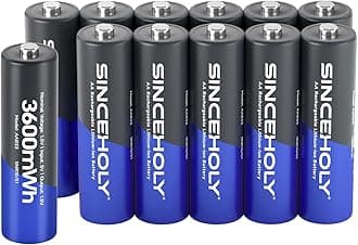 12 Pack Rechargeable AA Batteries Lithium with Charger, 1.5V 3600mWh Double A Batteries Rechargeable, Long Lasting Lithium ion AA Batteries